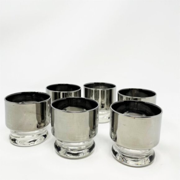 MCM Bar Rock Glasses 6 Vintage Wide Silver Band Stacking - Picture 1 of 7